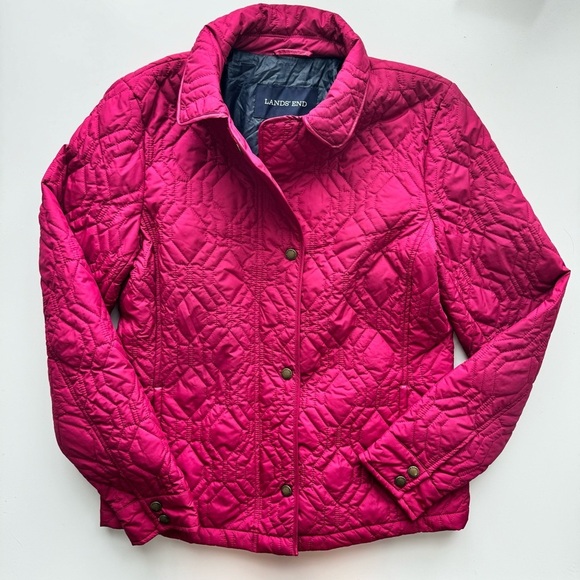 Lands End Quilted Coat Berry Pink Lightweight Jacket Size Small NWT - Picture 2 of 10